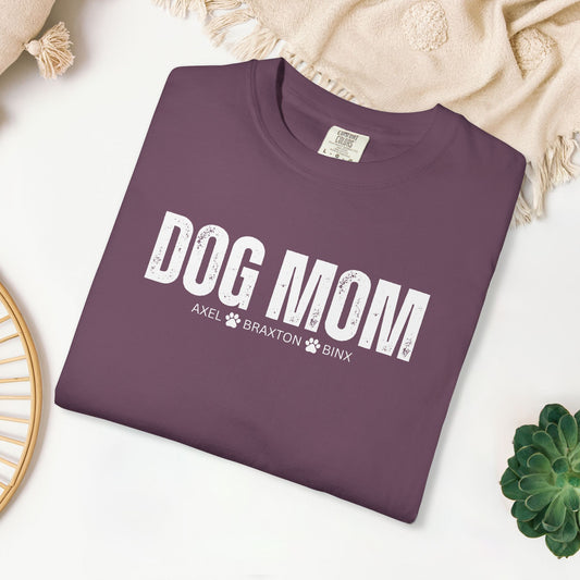 Custom Dog Mom Comfort Colors Shirt with Dogs Name - Personalized Dog Lover Gift