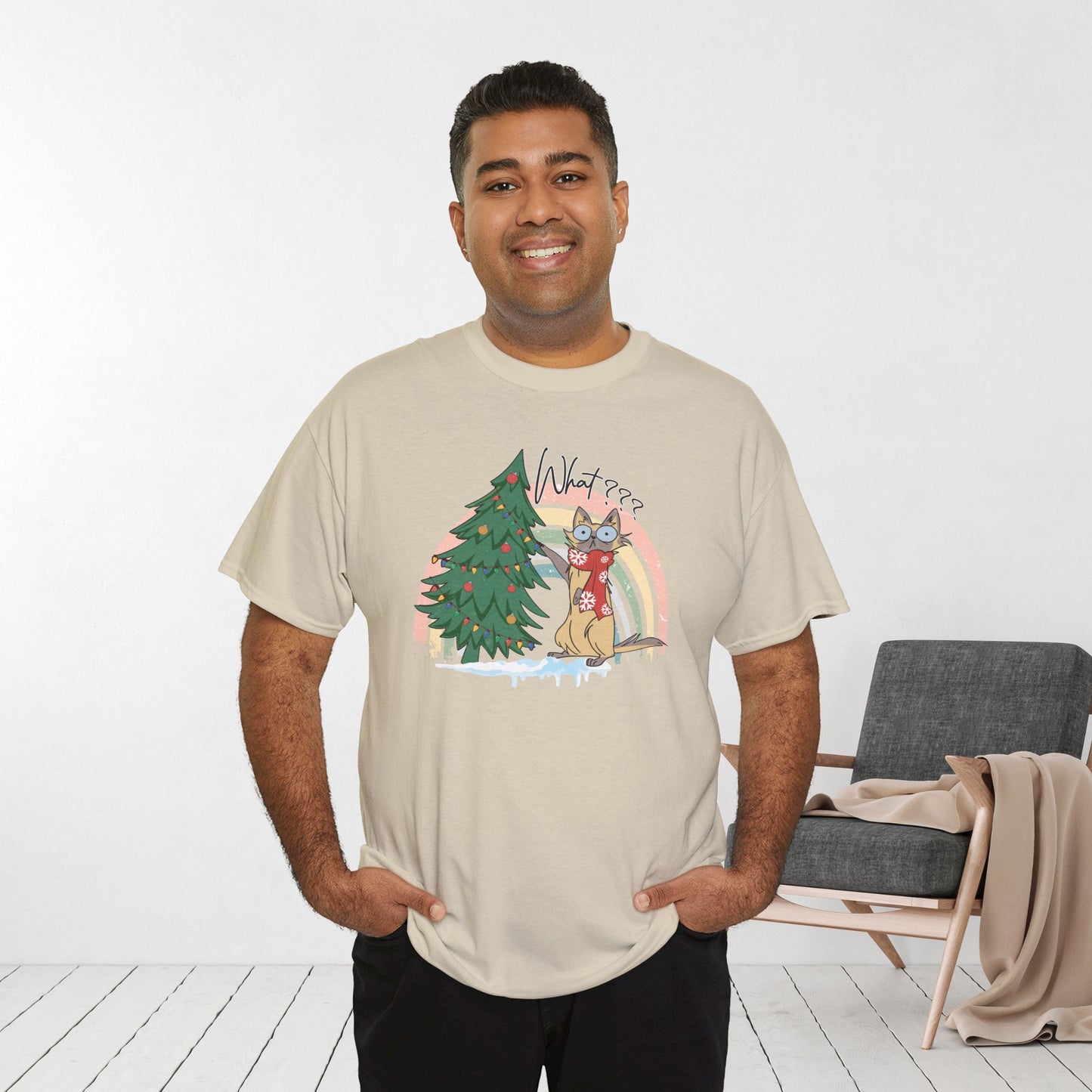 What??? Funny Cat Christmas Heavy Cotton Tee - Cat Lovers Christmas Gift