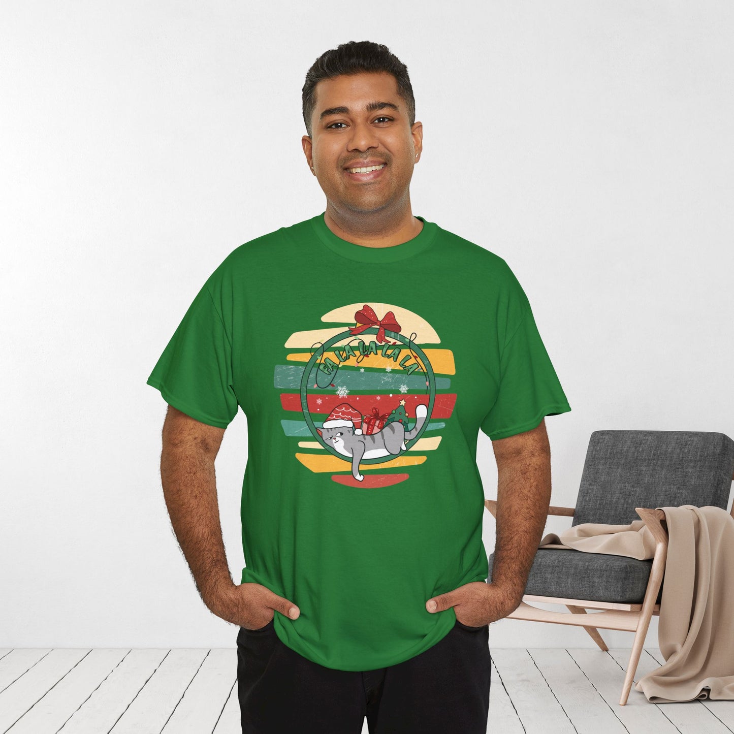 Fa La La La La Funny Cat Christmas Heavy Cotton Tee - Cat Lovers Christmas Gift