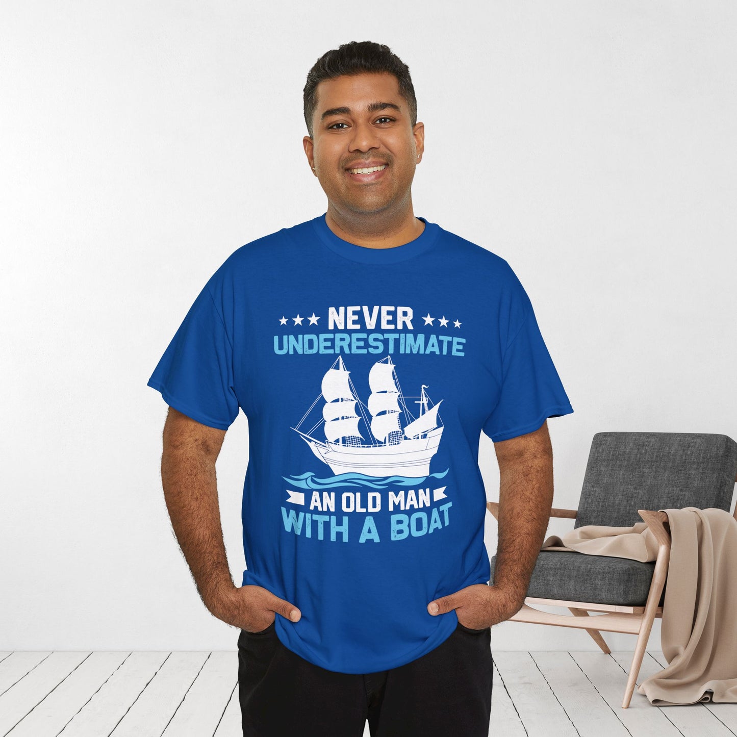 Old Man with a Boat T-Shirt - Funny Sailing Heavy Cotton Tee