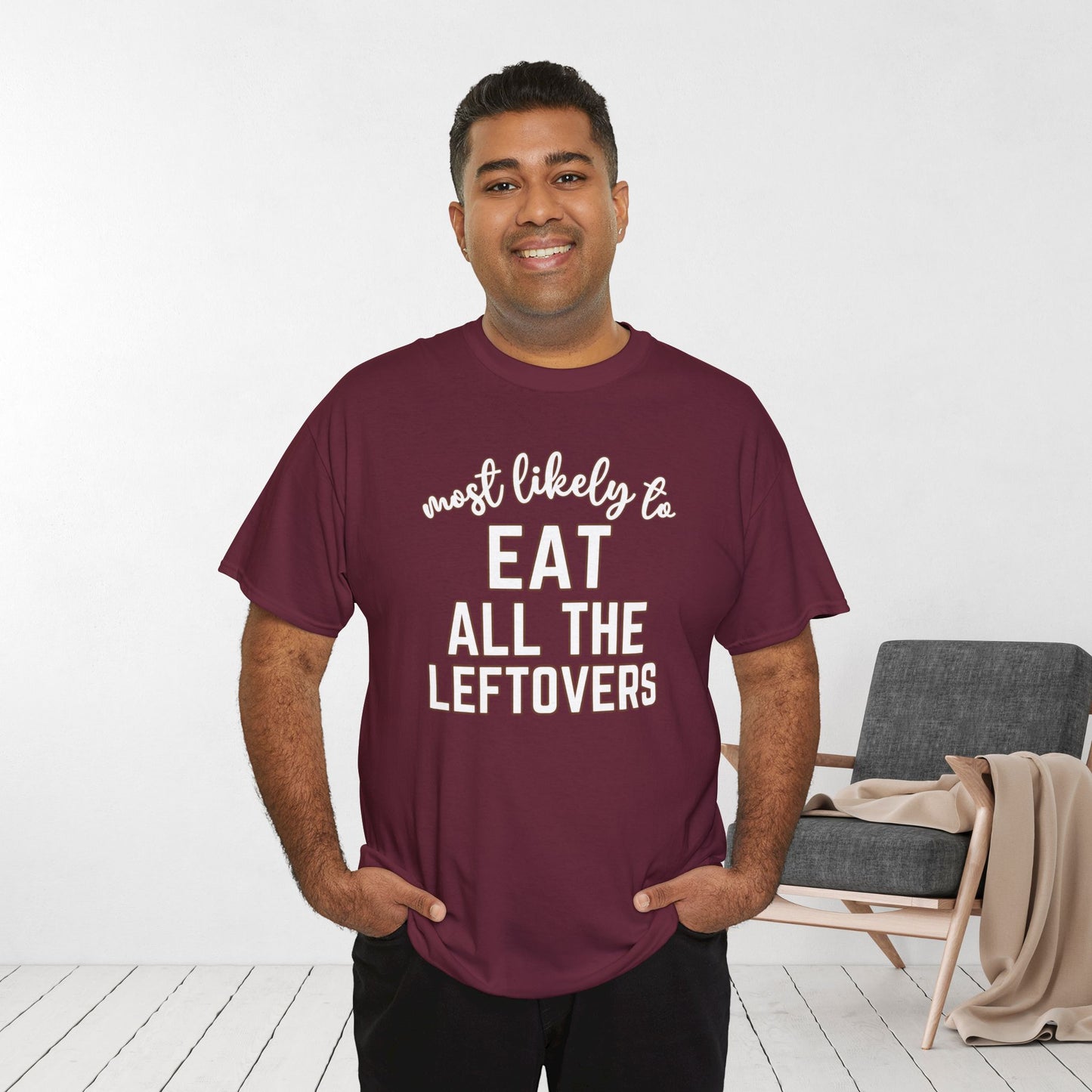 Funny Thanksgiving Shirt - Most likely to Eat All the Leftovers Heavy Cotton Tee