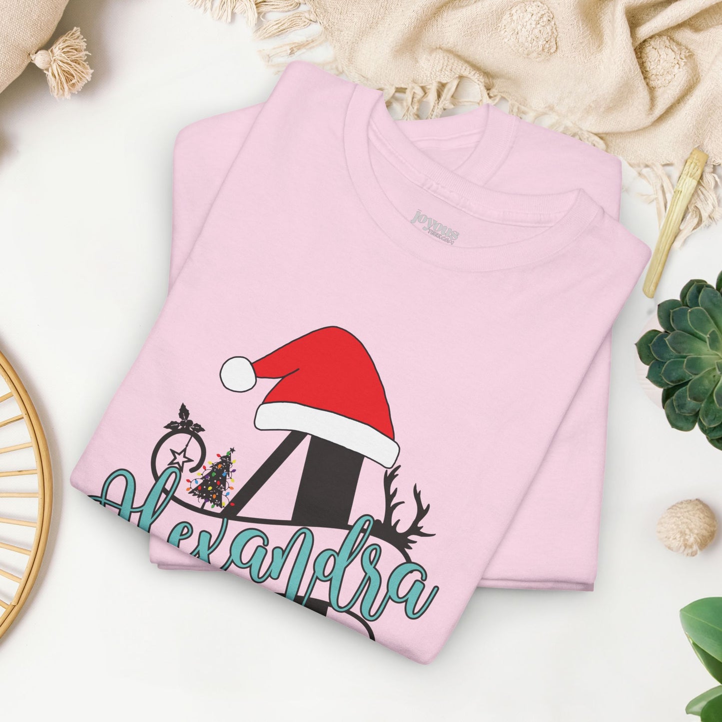 Personalized Christmas Monogram Heavy Cotton Tee with First Name - Custom Christmas Gifts