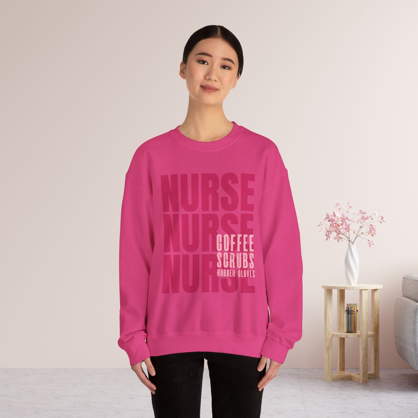 Pink Nurse Sweatshirt - Coffee Scrubs Rubber Gloves Shirt