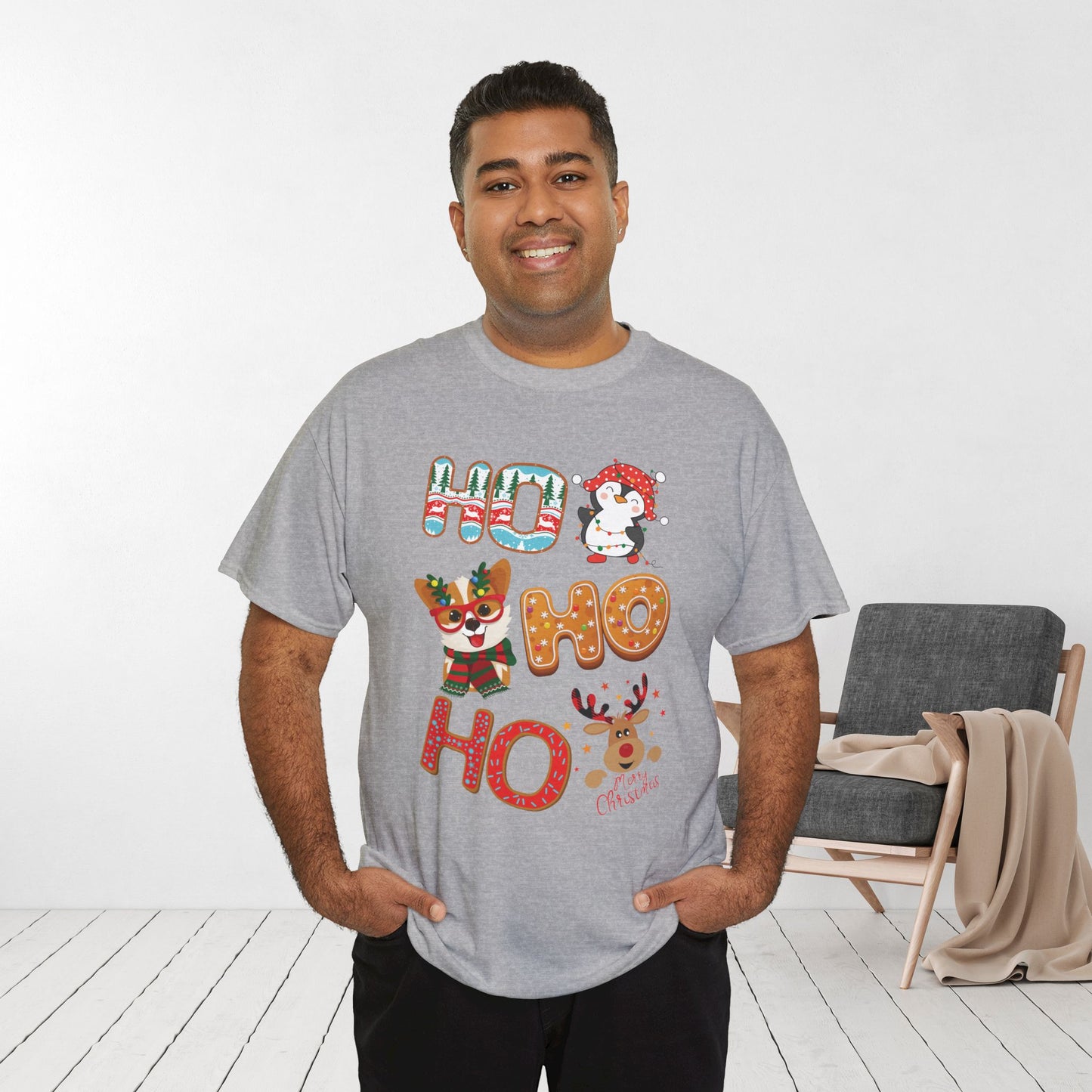 Ho Ho Ho Christmas Shirt - Matching Family Christmas Heavy Cotton Tee