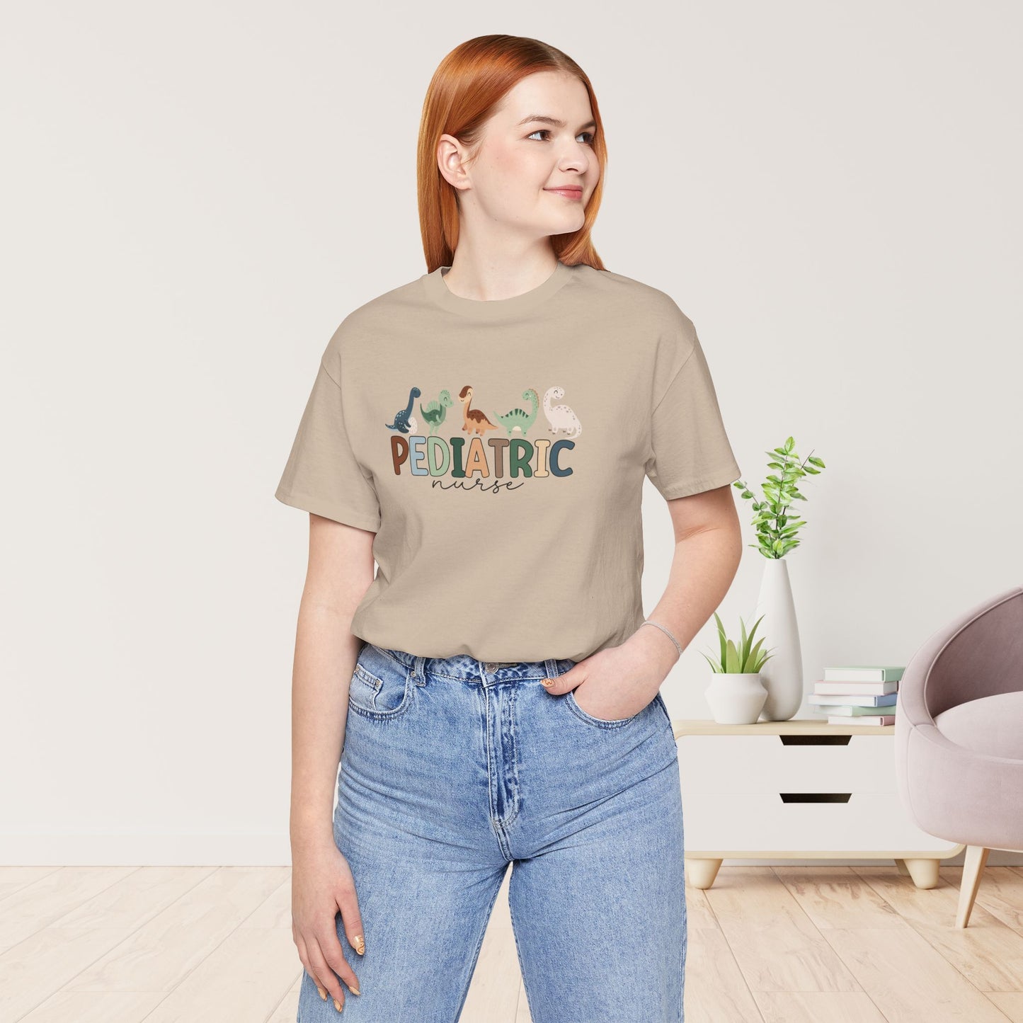 Cute Pediatric Nurse Soft Cotton Tee with Dinosaurs