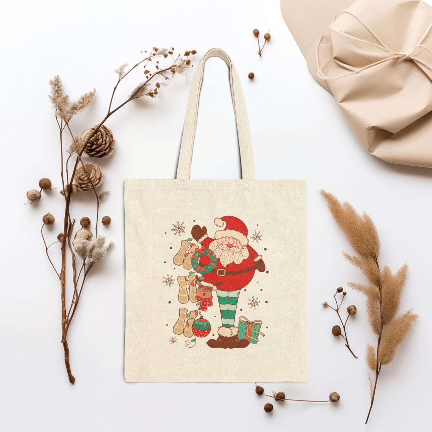 Ho Ho Ho Retro Christmas Canvas Tote Bag - Best Christmas Gift