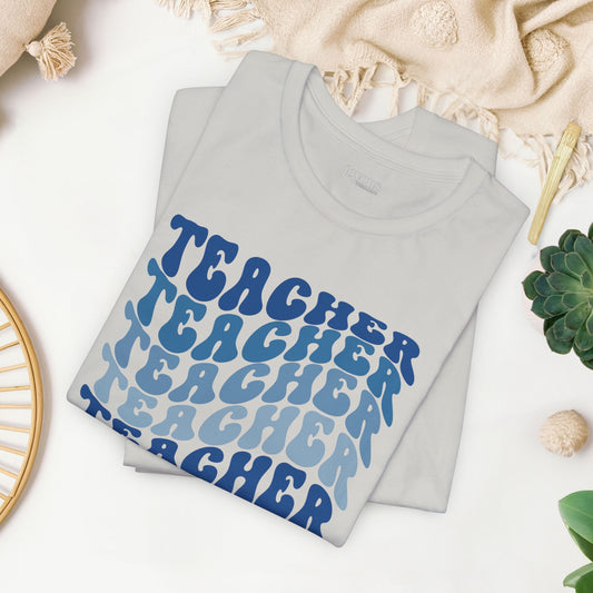 Groovy Blue Teacher Shirt -  Retro School Teacher Soft Cotton Tee