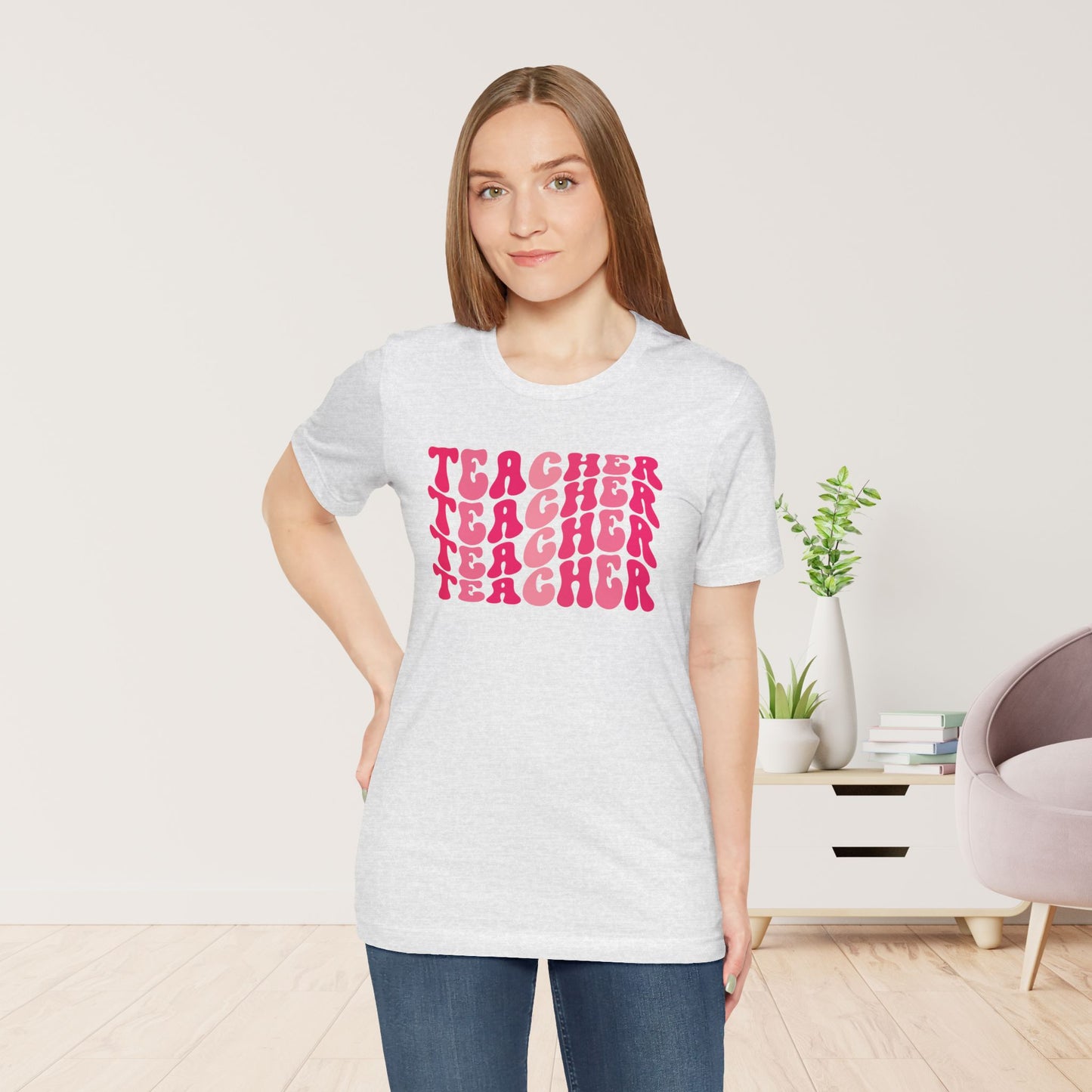 Groovy Pink Teacher Soft Cotton Tee for School Teachers