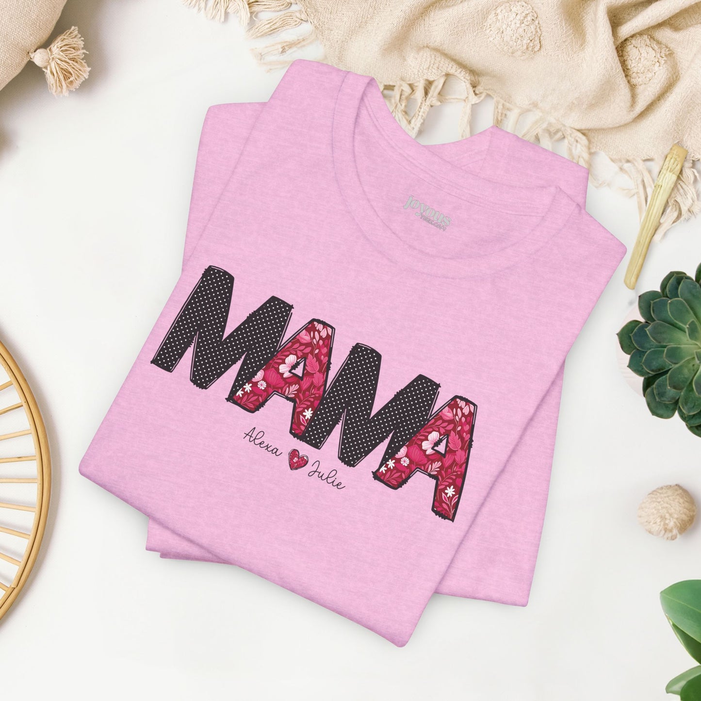 Custom Mama Soft Cotton Tee with Kids Names - Personalized Gift for Mom