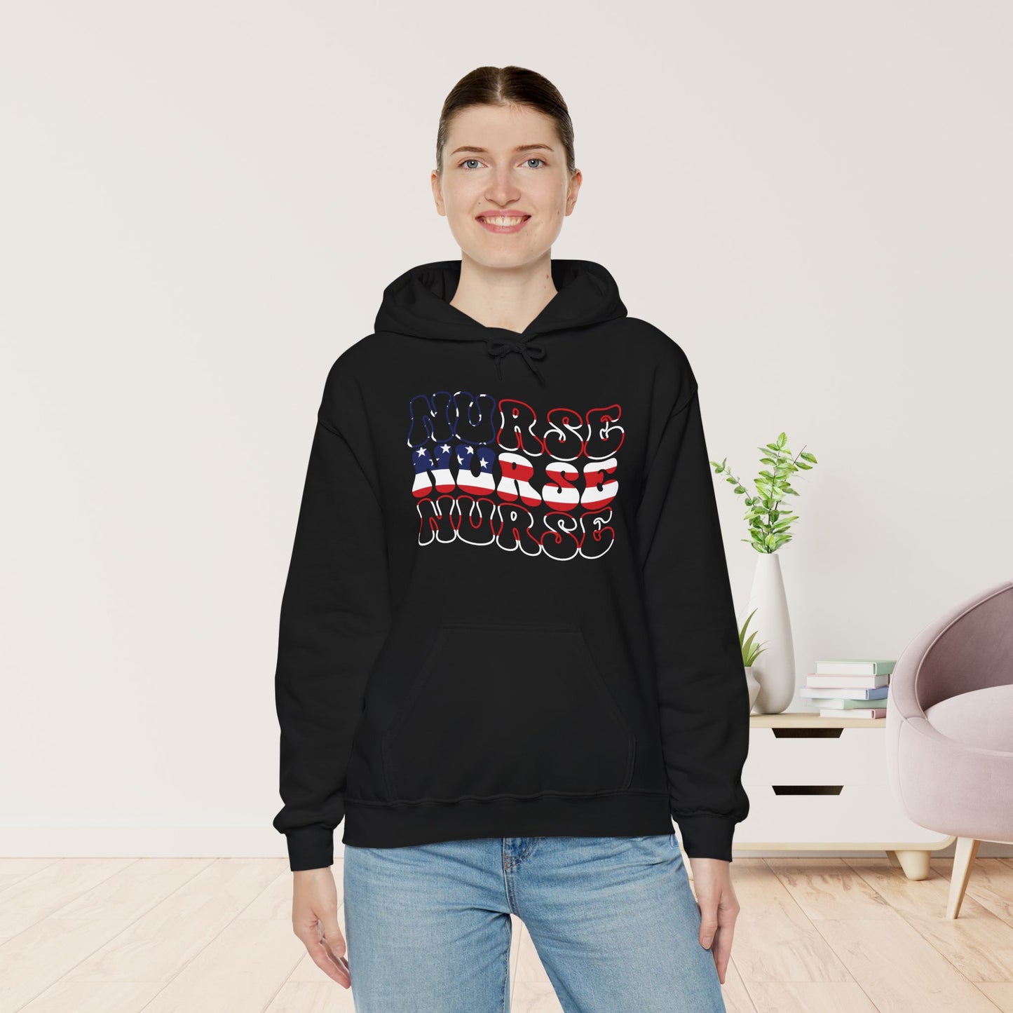 Groovy Patriotic Nurse Hoodie - 4th of July Nurse Hoodie