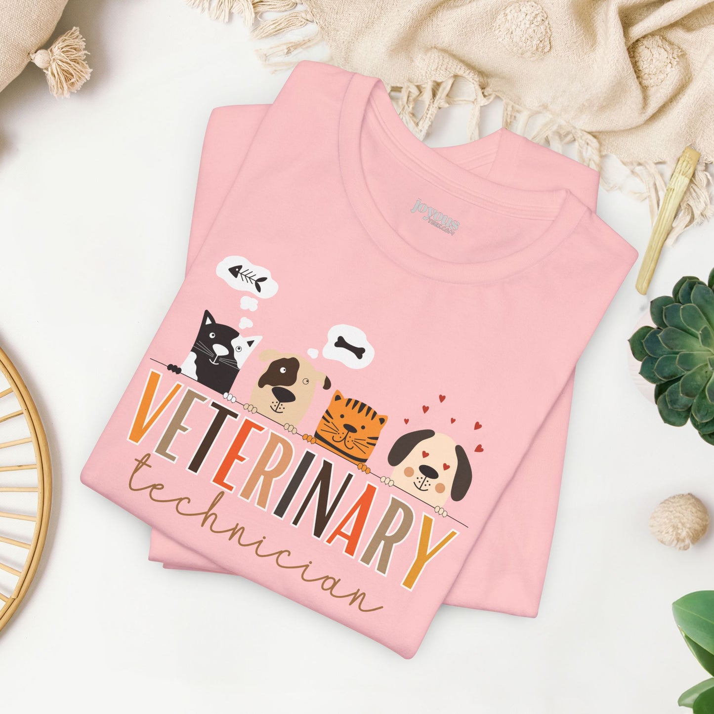 Veterinary Technician Soft Cotton Tee with Cute Dogs and Cats for VET Technician