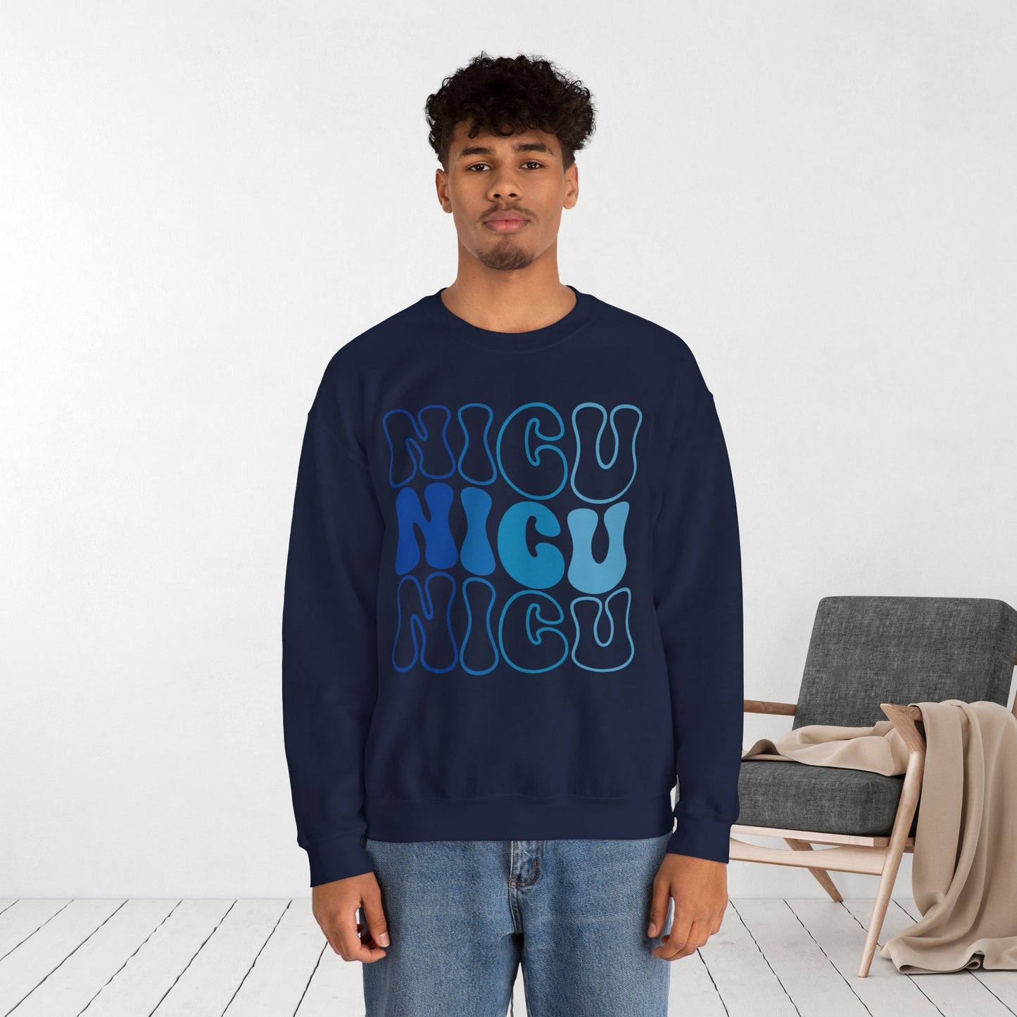 Groovy Blue NICU Sweatshirt - Neonatal ICU Nurse Sweater