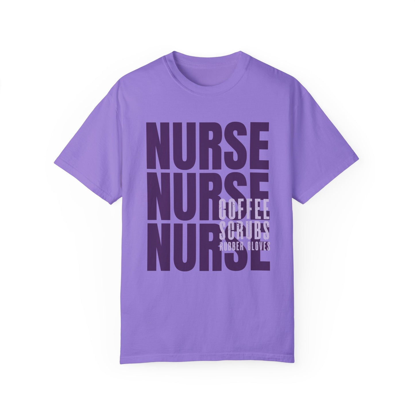 Purple Comfort Colors Nurse Shirt - Coffee Scrubs Rubber Gloves Shirt