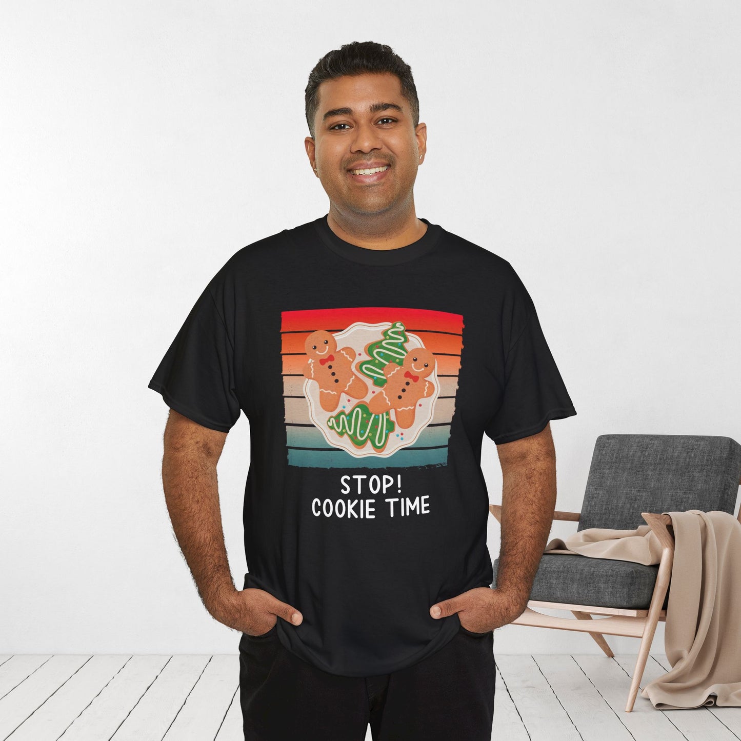 Stop! Cookie Time Funny Christmas Shirt - Matching Family Christmas Heavy Cotton Tee