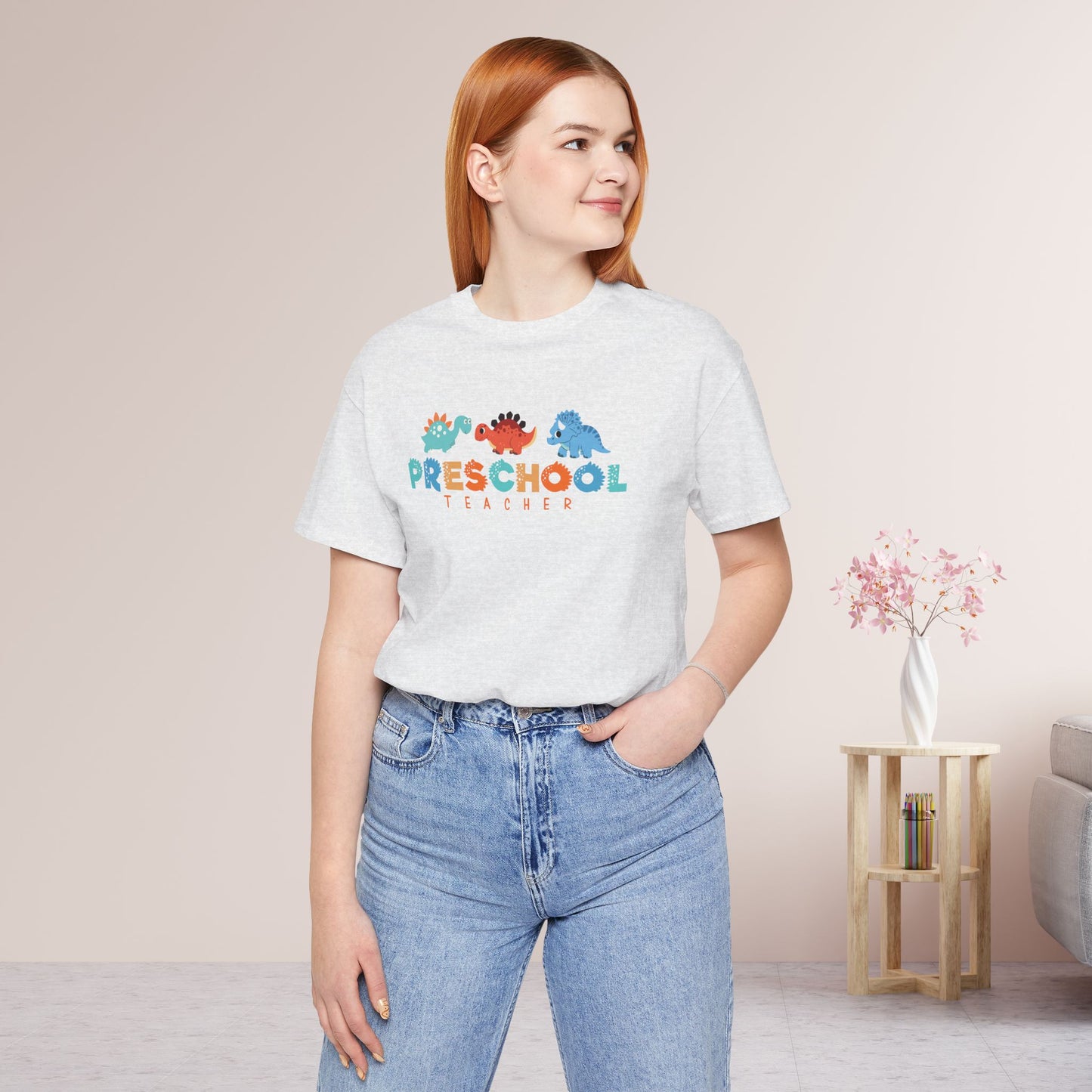 Preschool Teacher Soft Cotton Tee with Dinosaurs