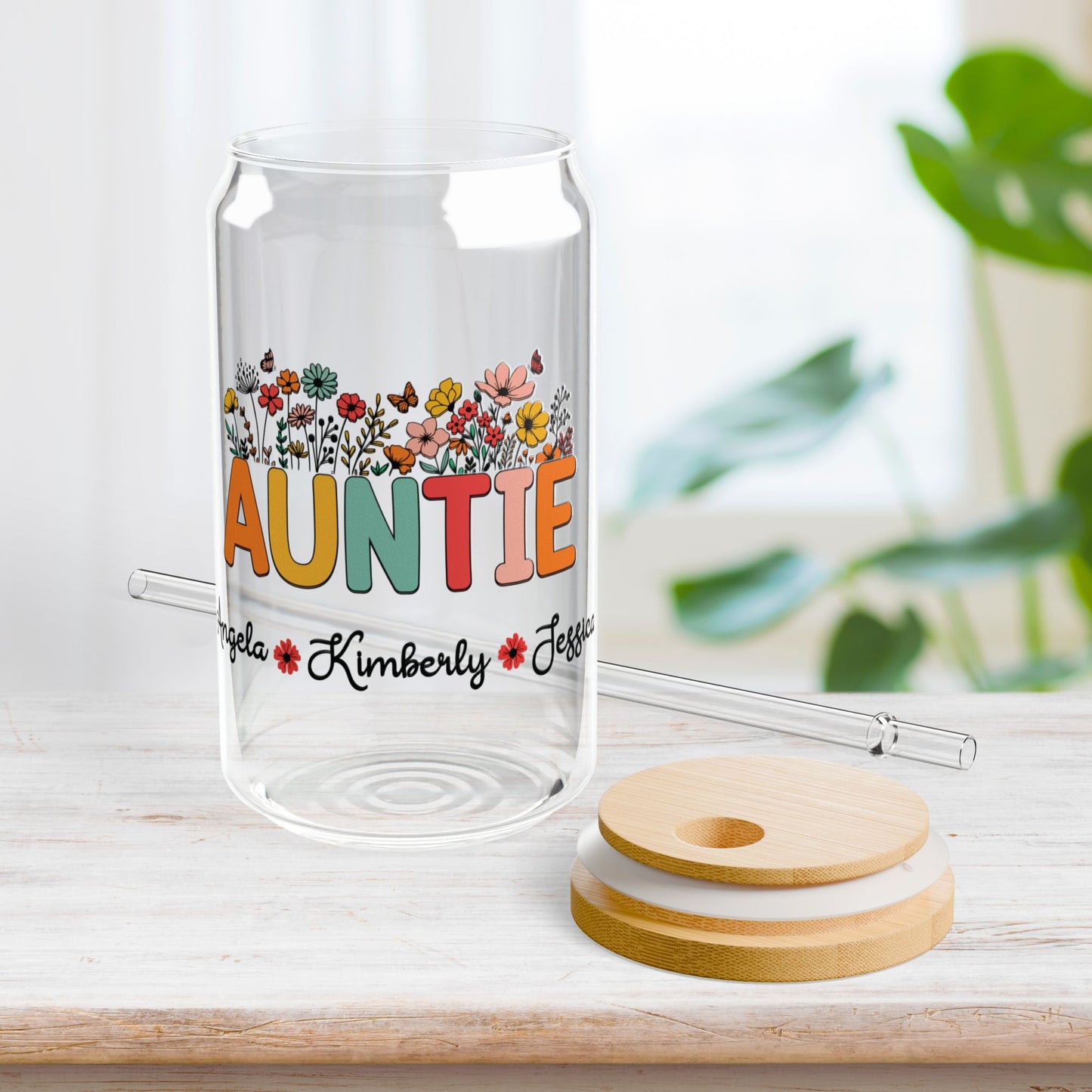 Personalized Auntie Sipper Glass with Names - Custom Aunt Gifts