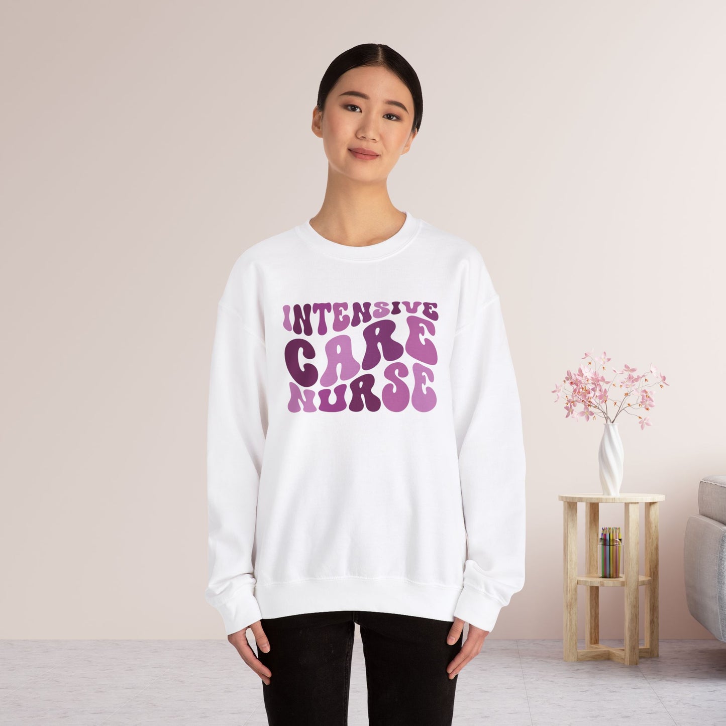 Groovy Purple ICU Nurse Crewneck Sweatshirt