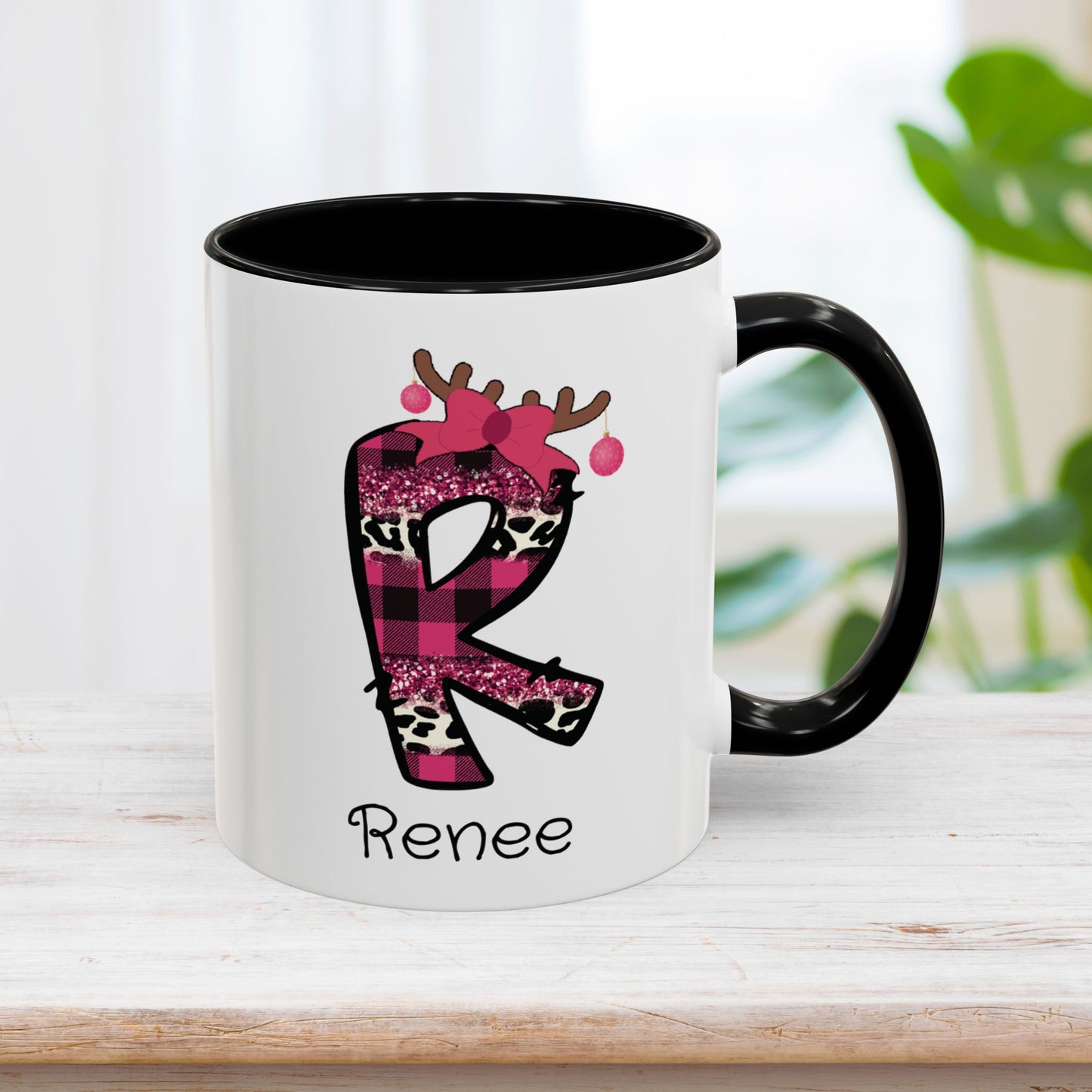 Custom Name Pink Christmas Plaid Initial Letter Mug - Personalized Christmas Gifts A-Z