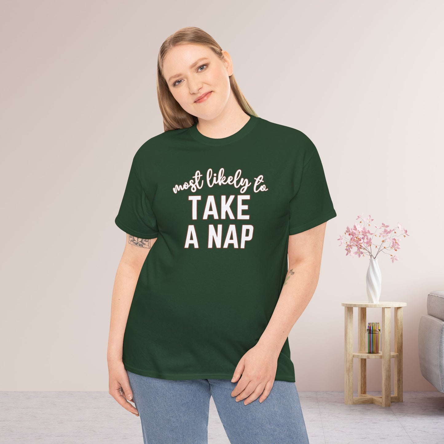 Funny Thanksgiving Shirt - Most likely to Take a Nap Heavy Cotton Tee