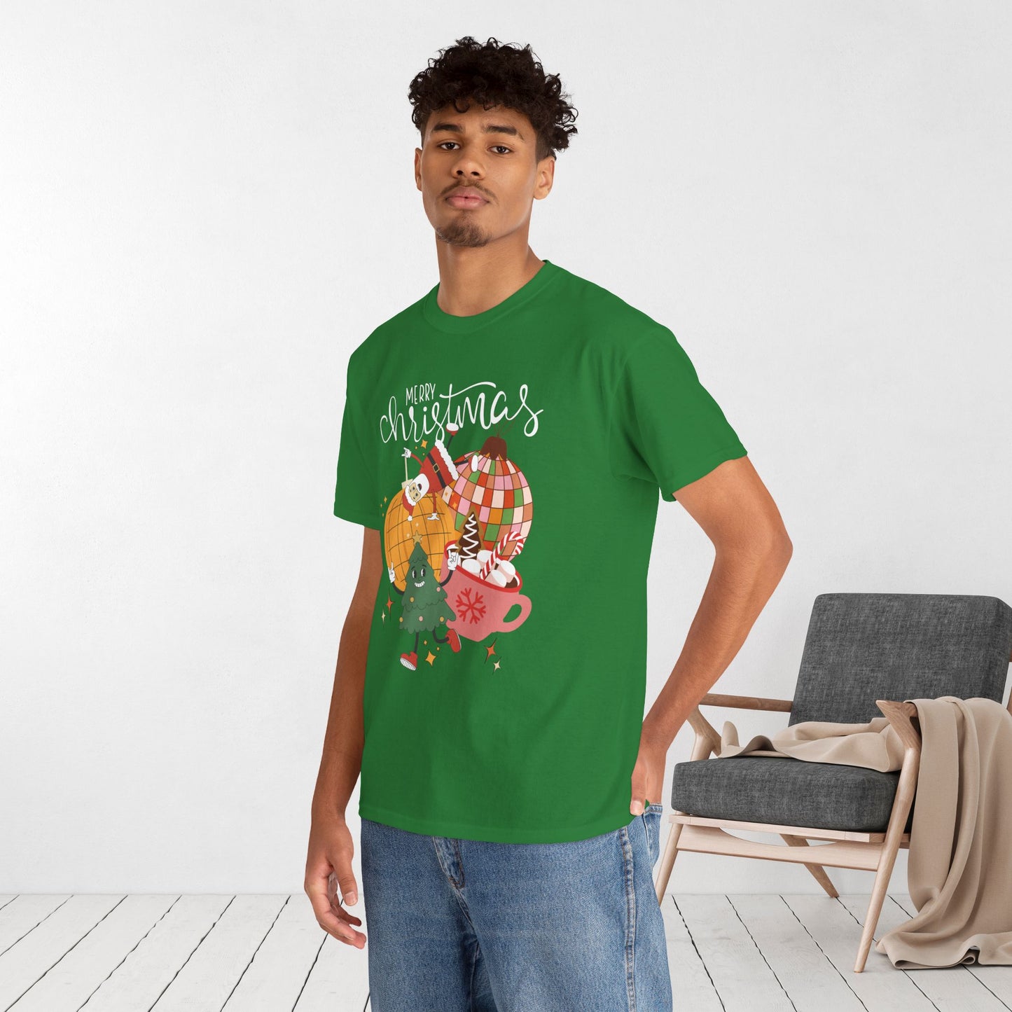 Merry Christmas Retro Ornament Shirt - Christmas Heavy Cotton Tee