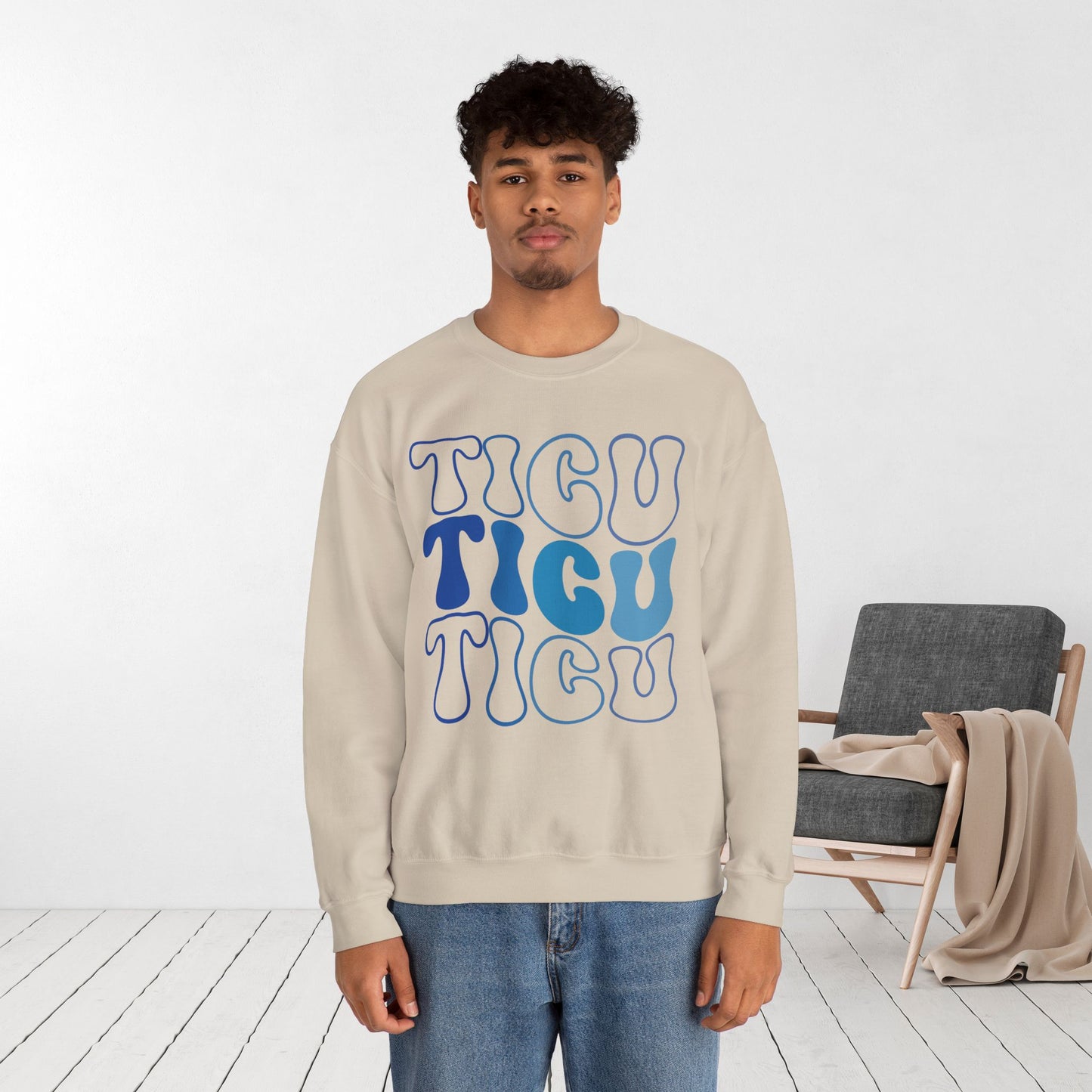 Groovy Blue TICU Sweatshirt - Trauma ICU Nurse Sweater