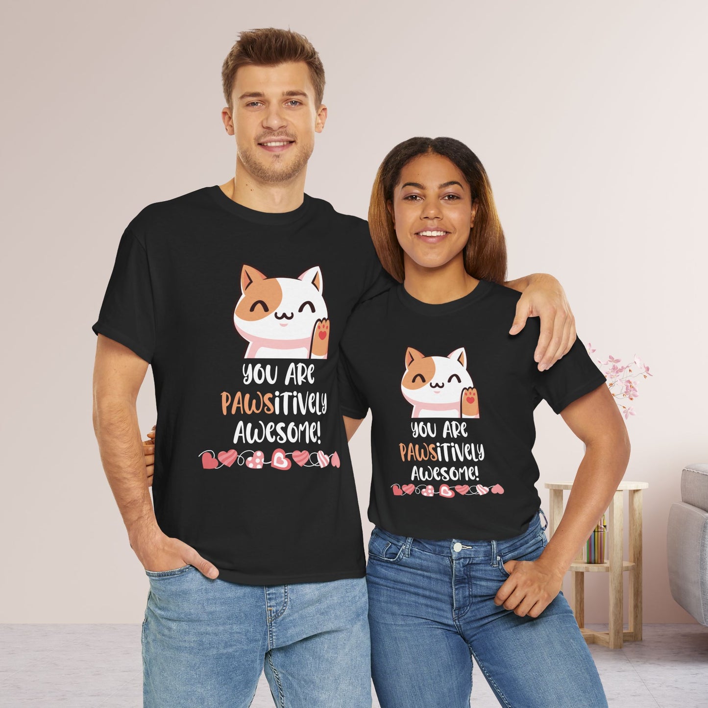 Valentine's Day Teacher Shirt - You are Pawsitively Awesome Heavy Cotton Tee