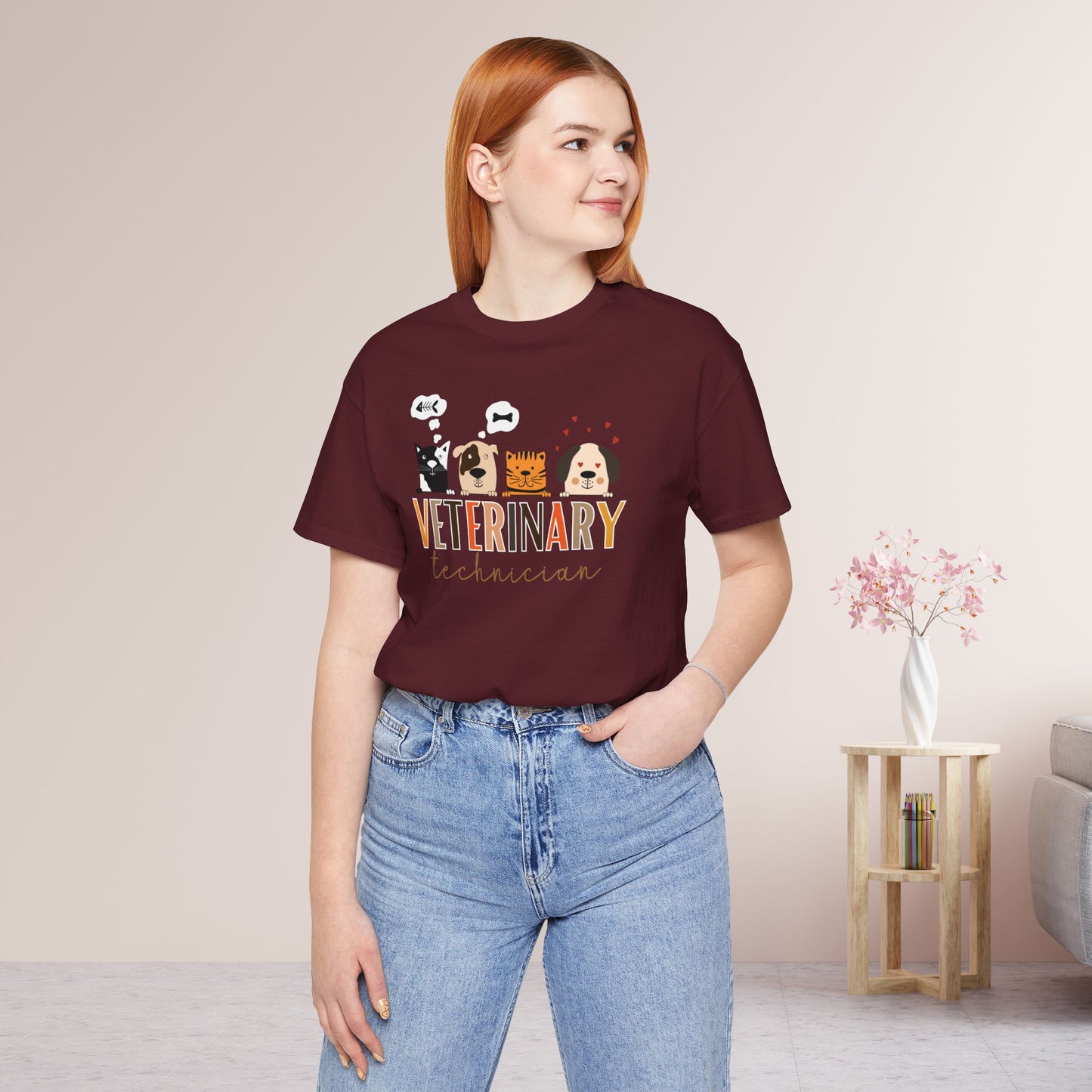 Veterinary Technician Soft Cotton Tee with Cute Dogs and Cats for VET Technician