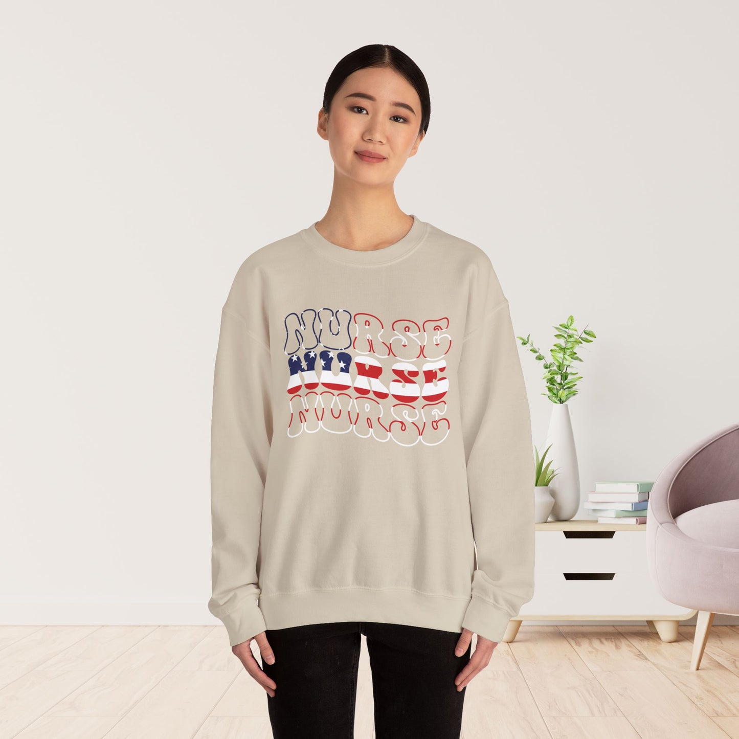 Groovy Patriotic Nurse Sweatshirt - 4th of July Nurse Sweatshirt