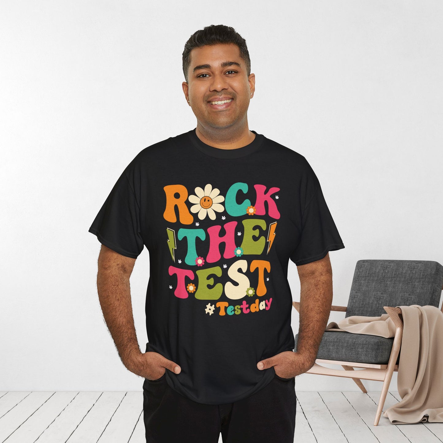 Rock The Test Groovy Teacher Shirt - Back to School Heavy Cotton Tee