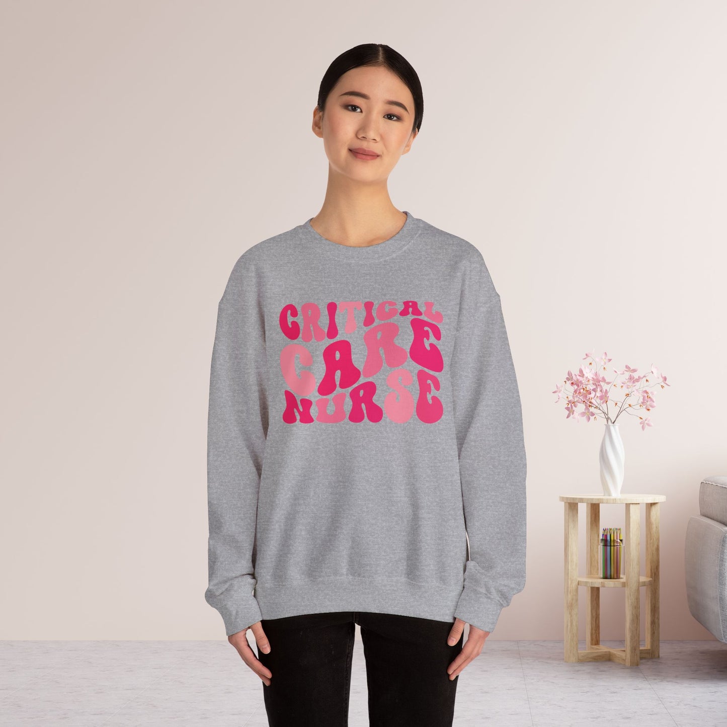 Groovy Pink Critical Care Nurse Crewneck Sweatshirt