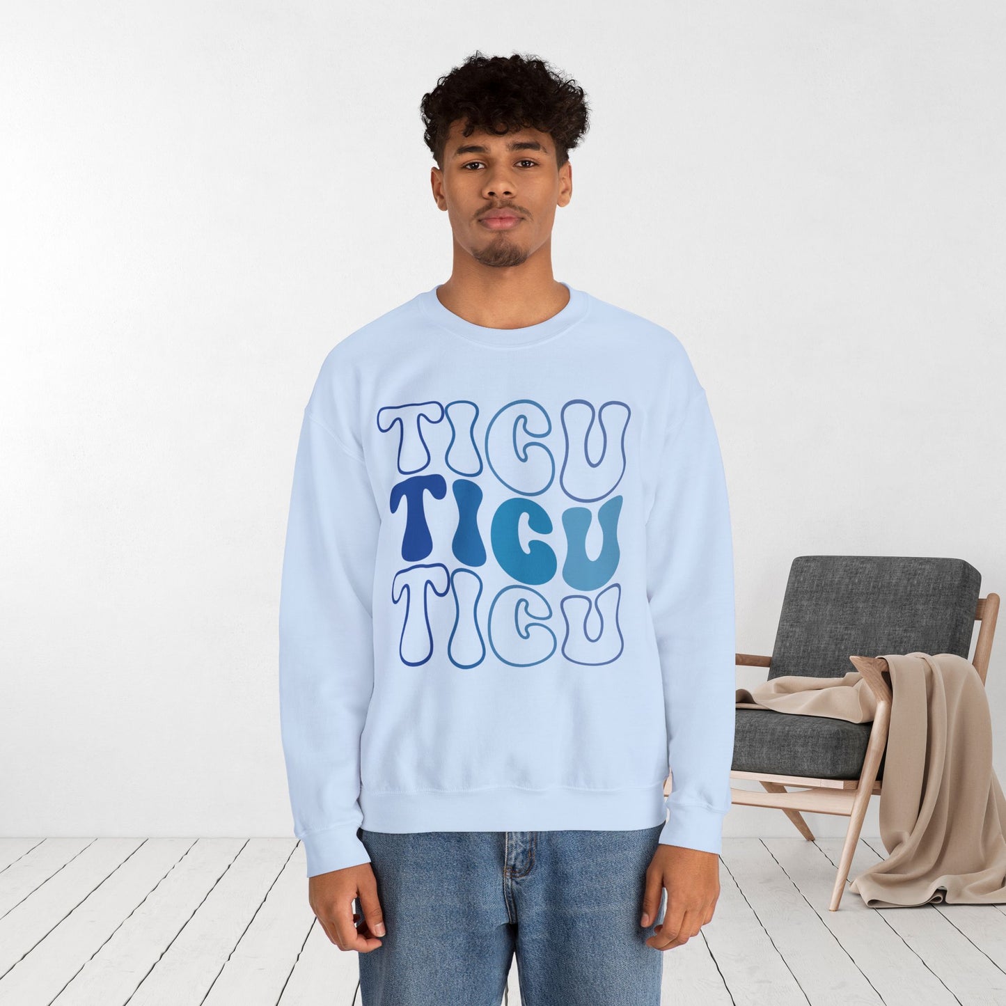 Groovy Blue TICU Sweatshirt - Trauma ICU Nurse Sweater