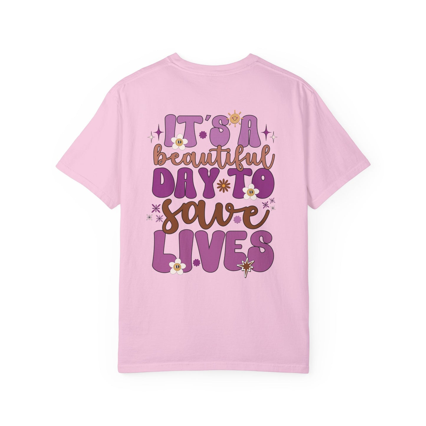 Comfort Colors Purple Groovy Nurse Shirt - It's a Beautiful Day to Save Lives Tee