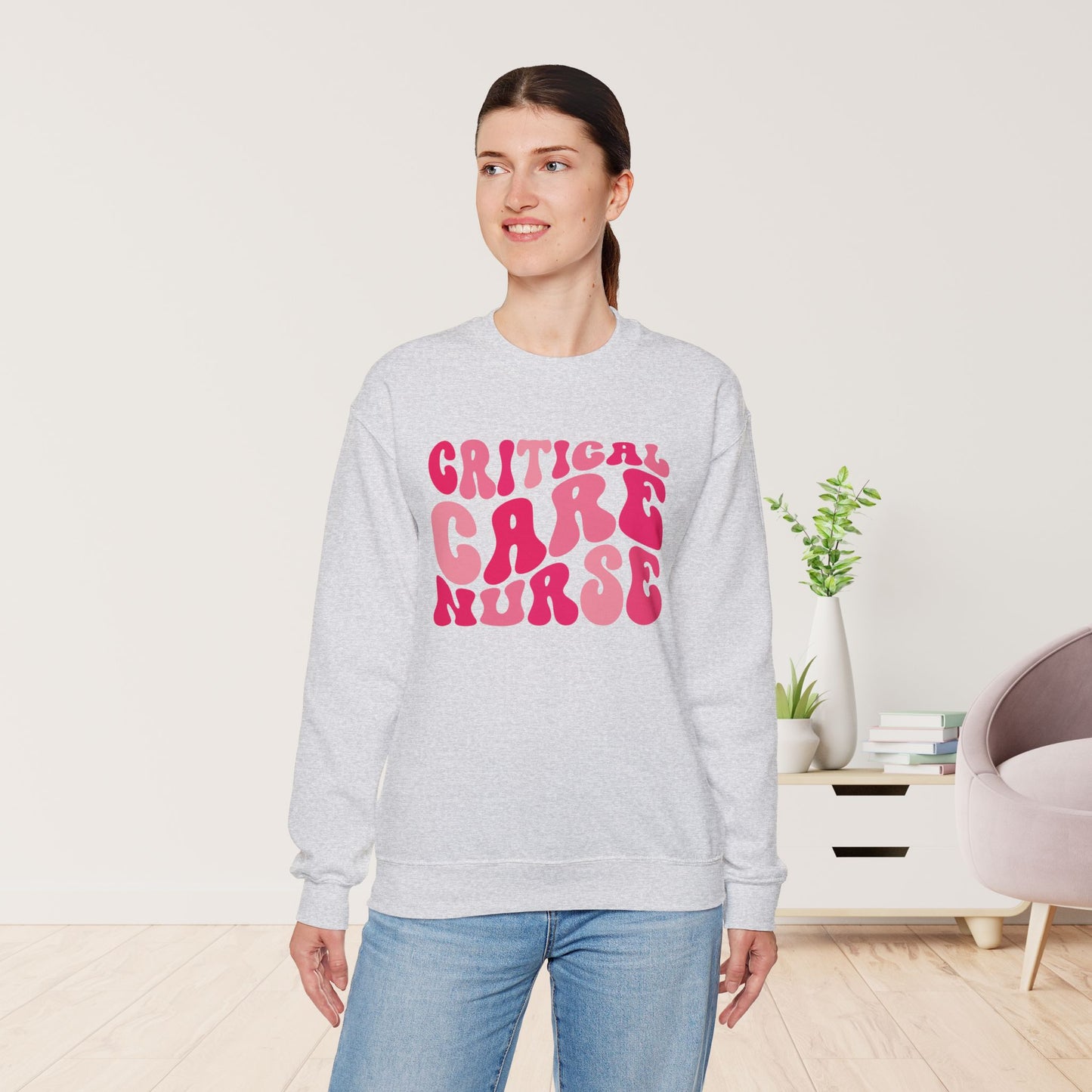 Groovy Pink Critical Care Nurse Crewneck Sweatshirt