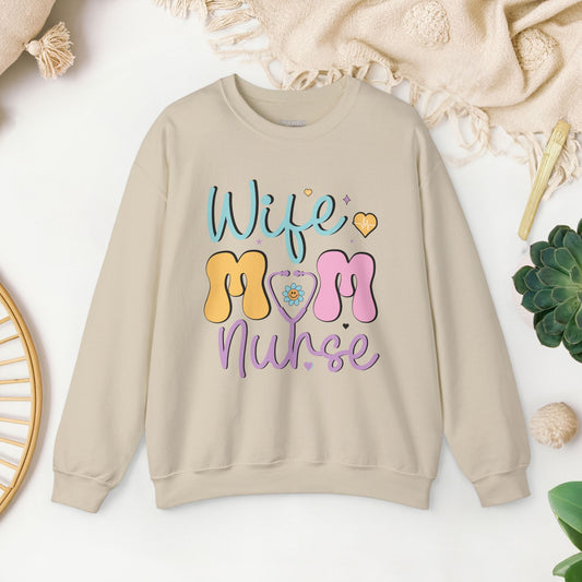 Wife Mom Nurse Sweatshirt - Groovy Nurse Sweatshirt