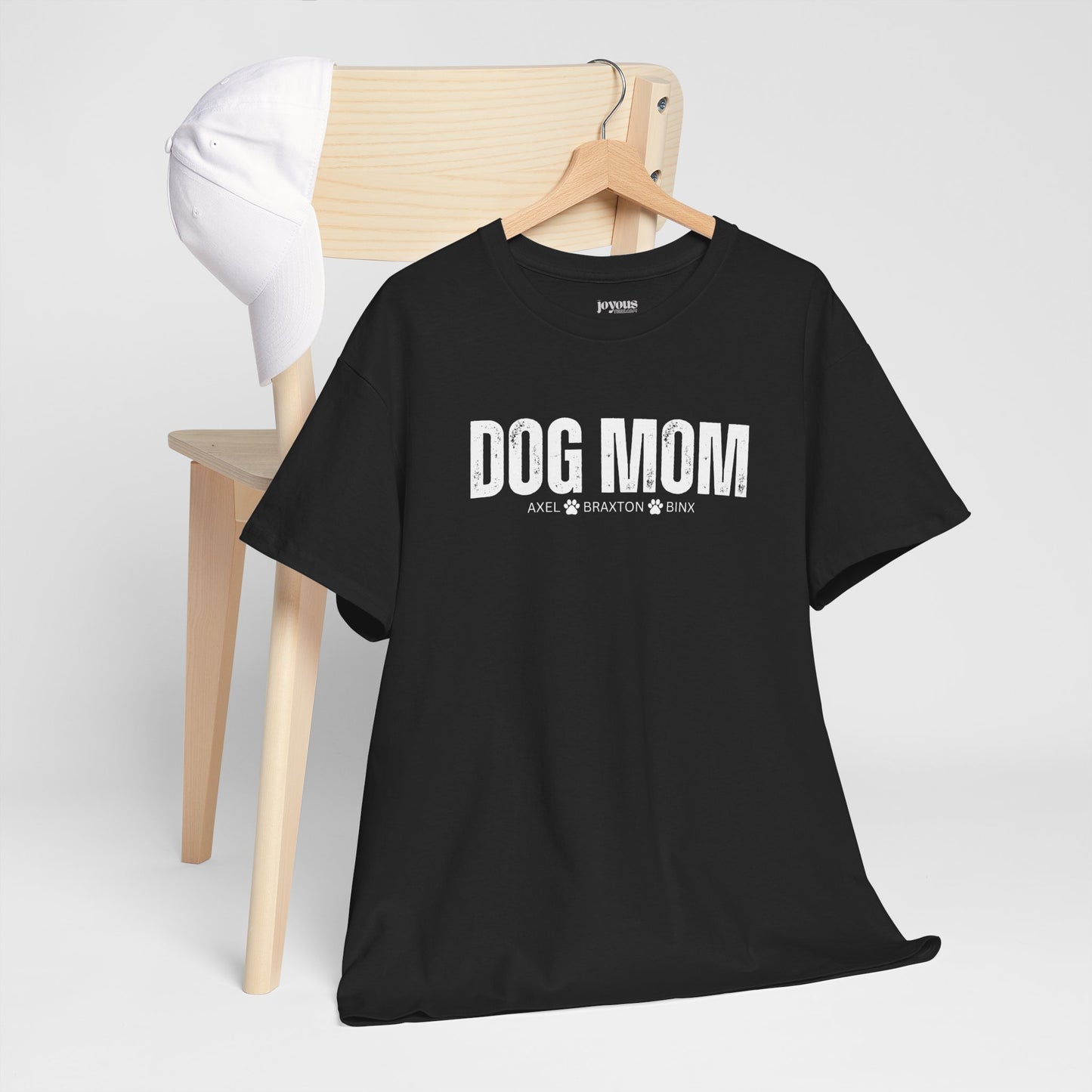 Custom Dog Mom Heavy Cotton Tee with Dogs Name - Personalized Dog Lover Gift