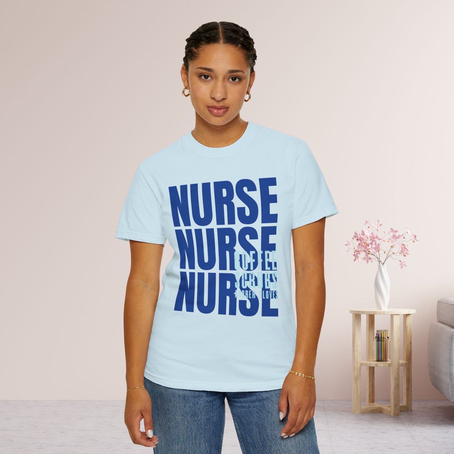 Blue Comfort Colors Nurse Shirt - Coffee Scrubs Rubber Gloves Shirt