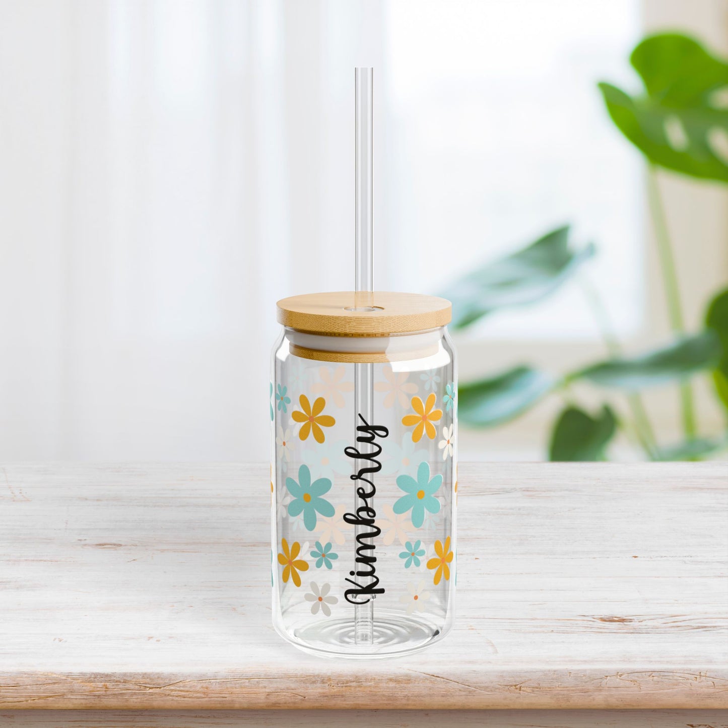 Personalized Floral Sipper Glass with First Name - Custom Name Gifts A-Z