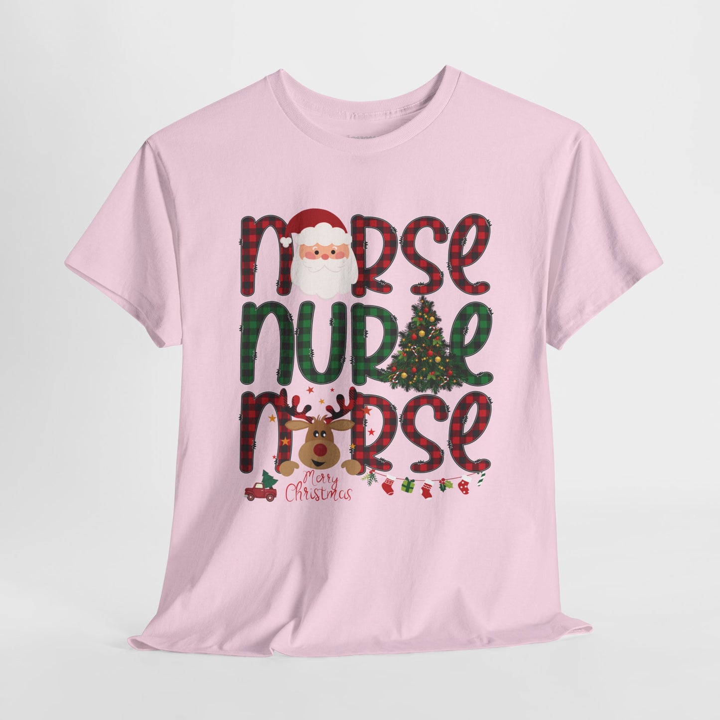 Plaid Christmas Nurse Heavy Cotton Tee