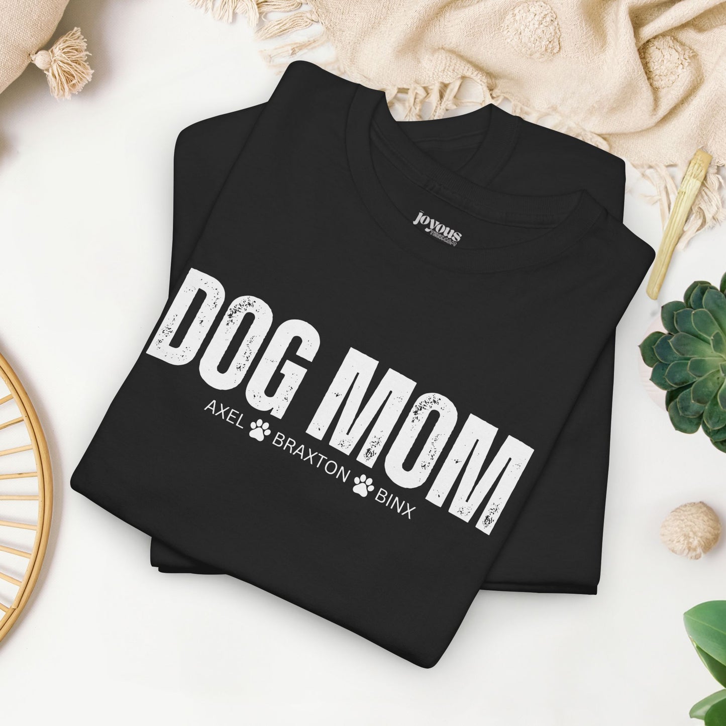 Custom Dog Mom Heavy Cotton Tee with Dogs Name - Personalized Dog Lover Gift