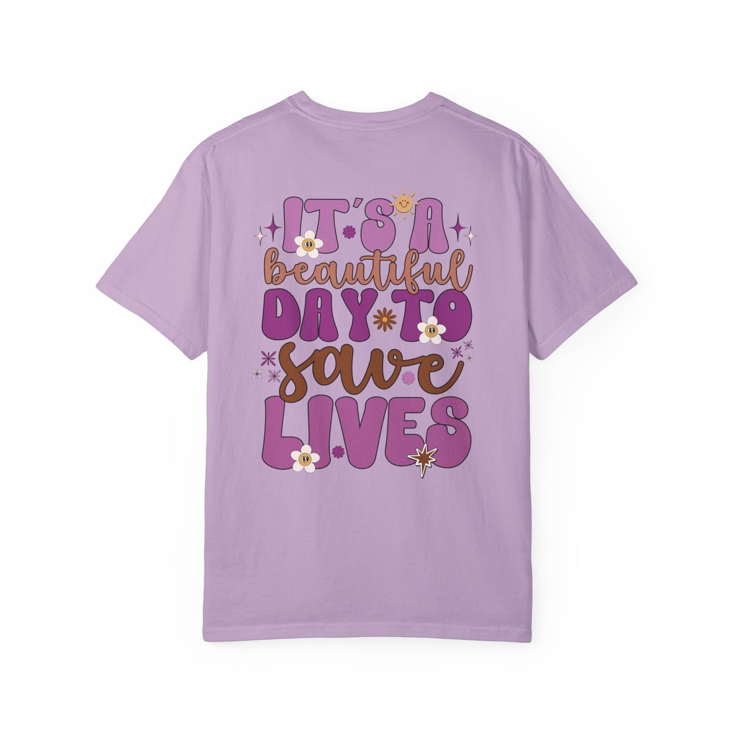 Comfort Colors Purple Groovy Nurse Shirt - It's a Beautiful Day to Save Lives Tee