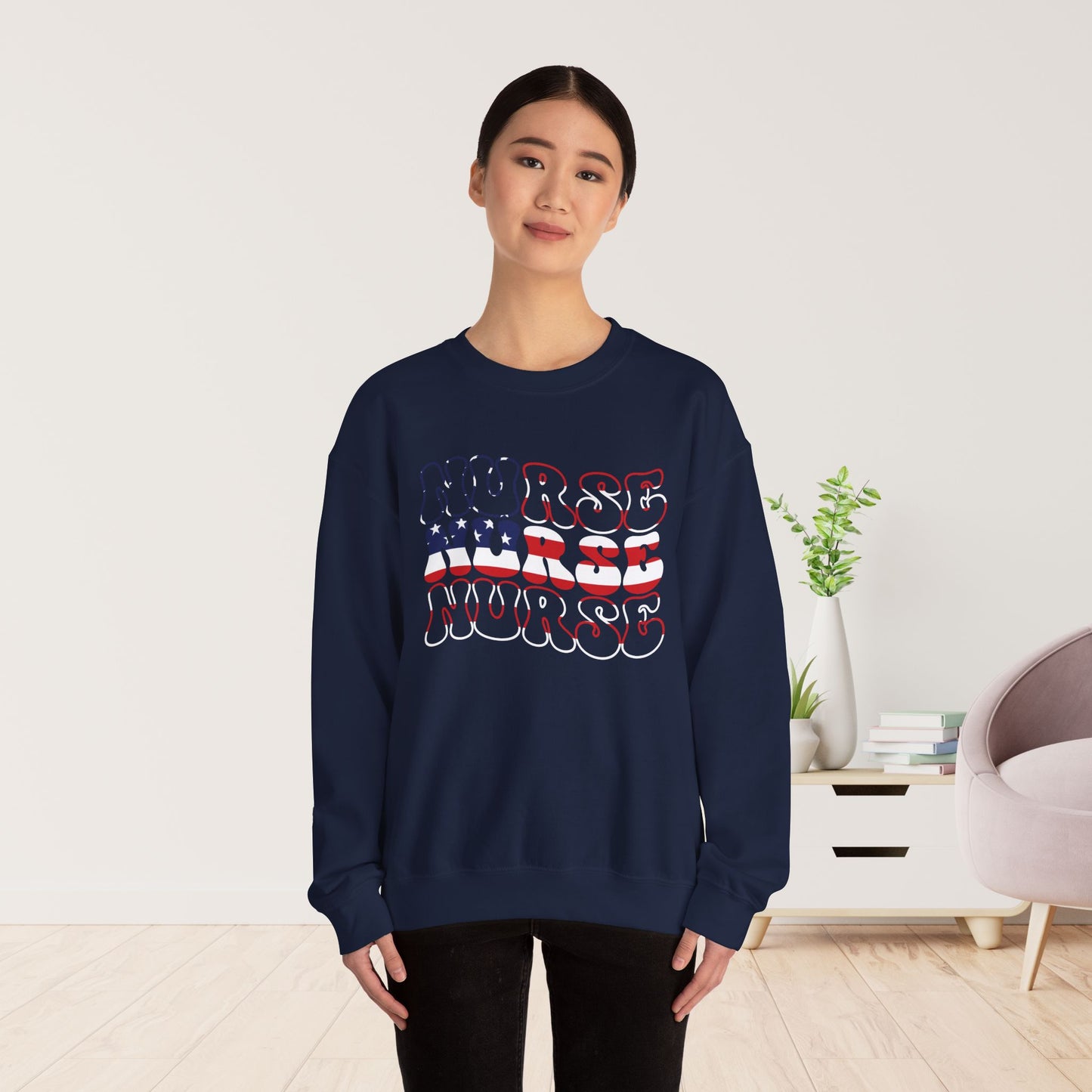 Groovy Patriotic Nurse Sweatshirt - 4th of July Nurse Sweatshirt