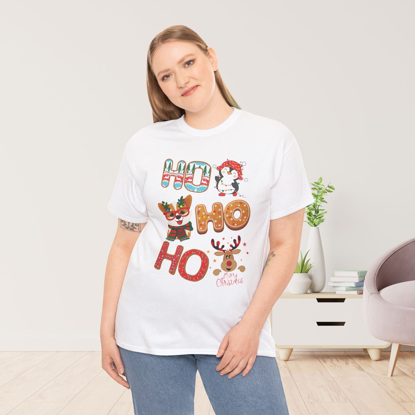 Ho Ho Ho Christmas Shirt - Matching Family Christmas Heavy Cotton Tee