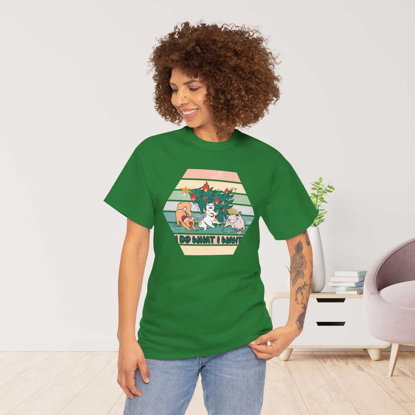 I Do What I Want Funny Cat Christmas Heavy Cotton Tee - Cat Lovers Christmas Gift