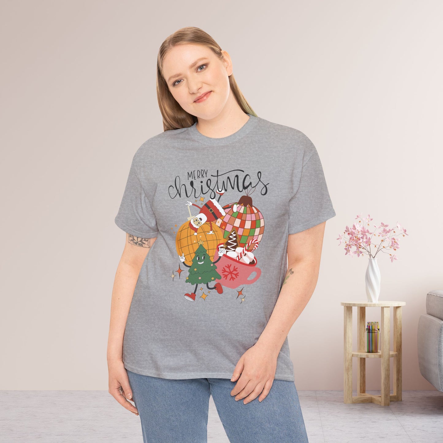 Merry Christmas Retro Ornament Shirt - Christmas Heavy Cotton Tee