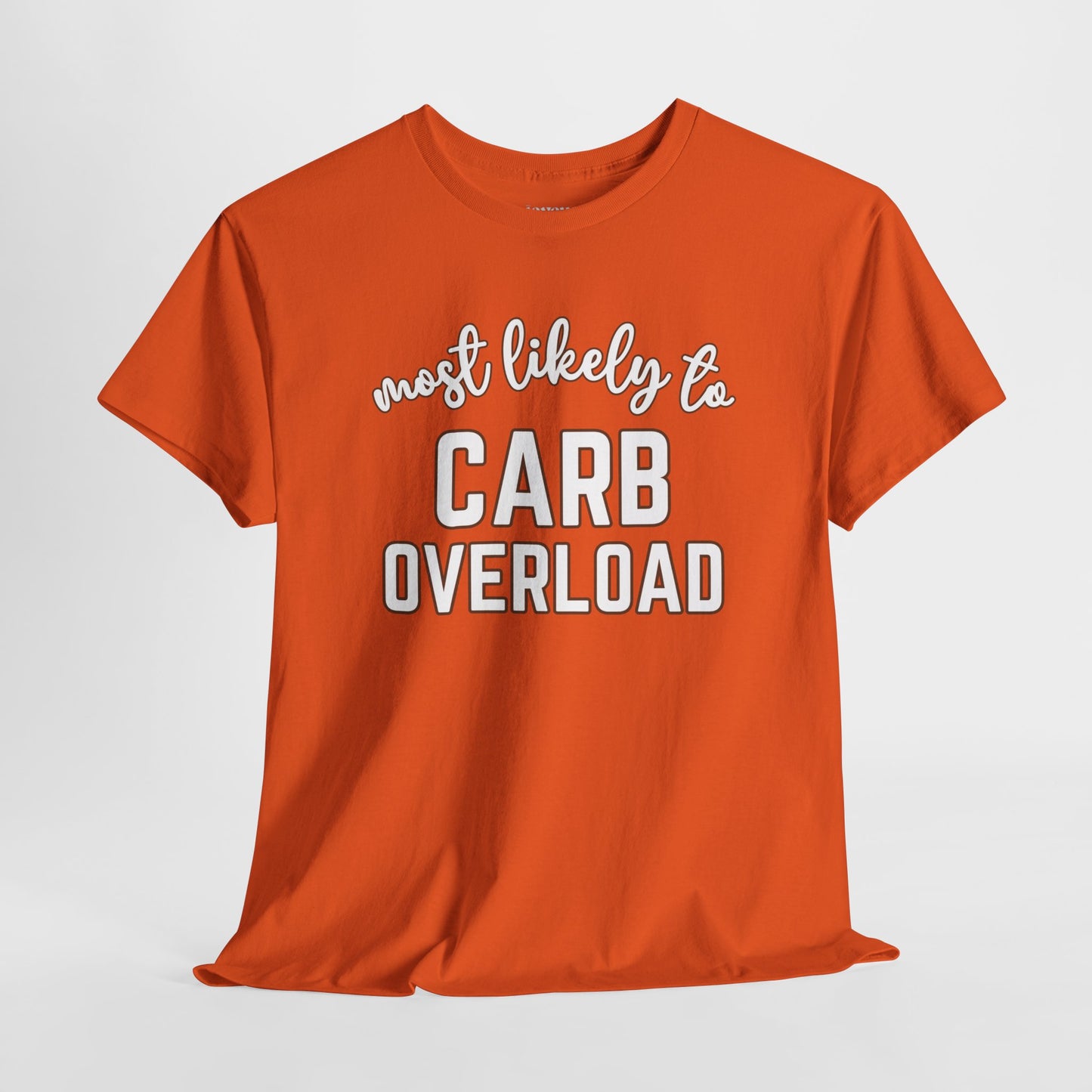 Funny Thanksgiving Shirt - Most Likely to Carb Overload Heavy Cotton Tee