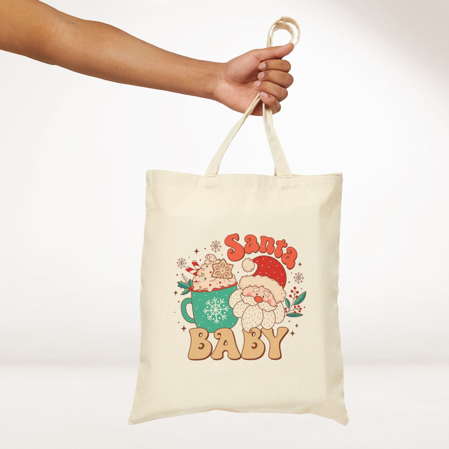 Santa Baby Retro Christmas Canvas Tote Bag - Best Christmas Gift