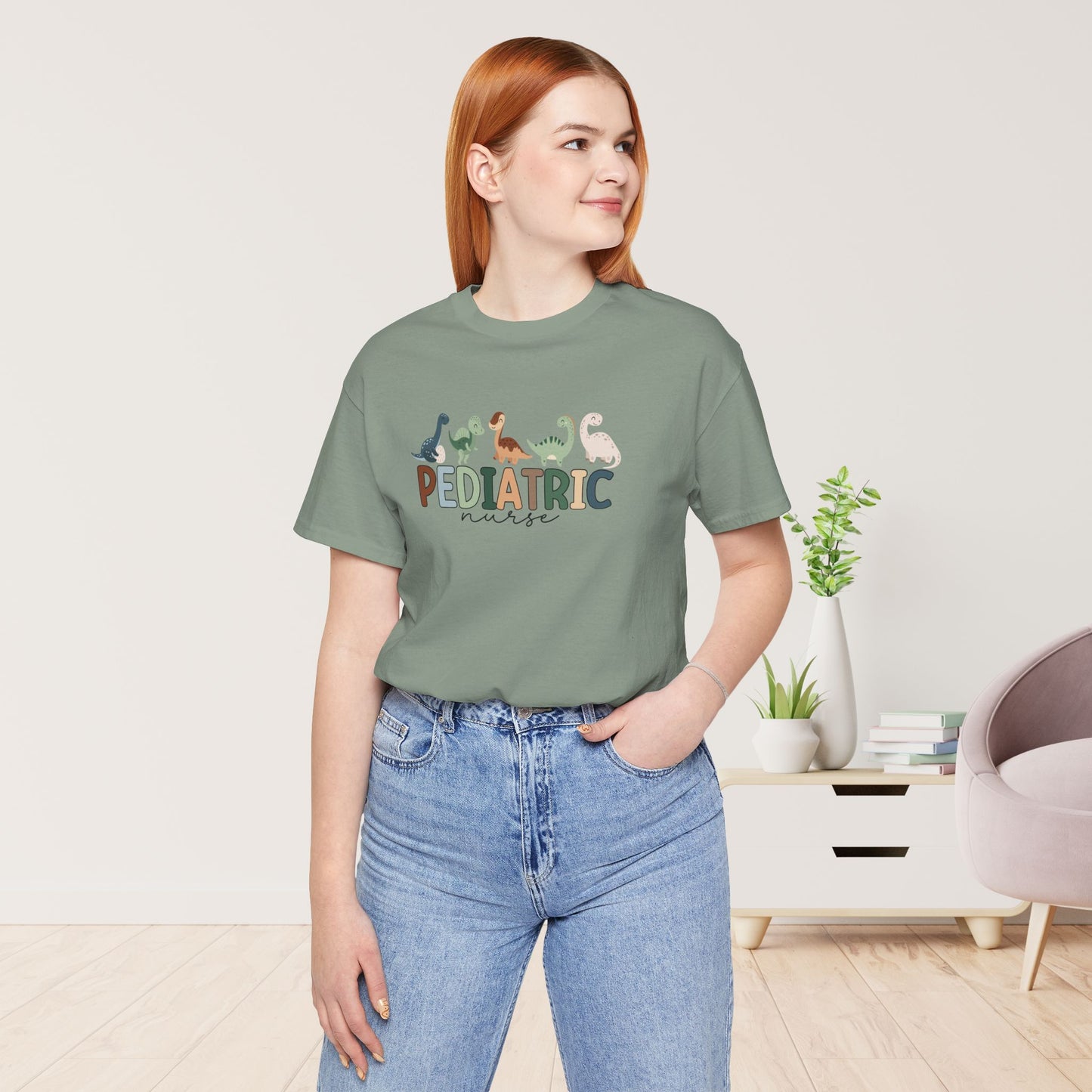 Cute Pediatric Nurse Soft Cotton Tee with Dinosaurs