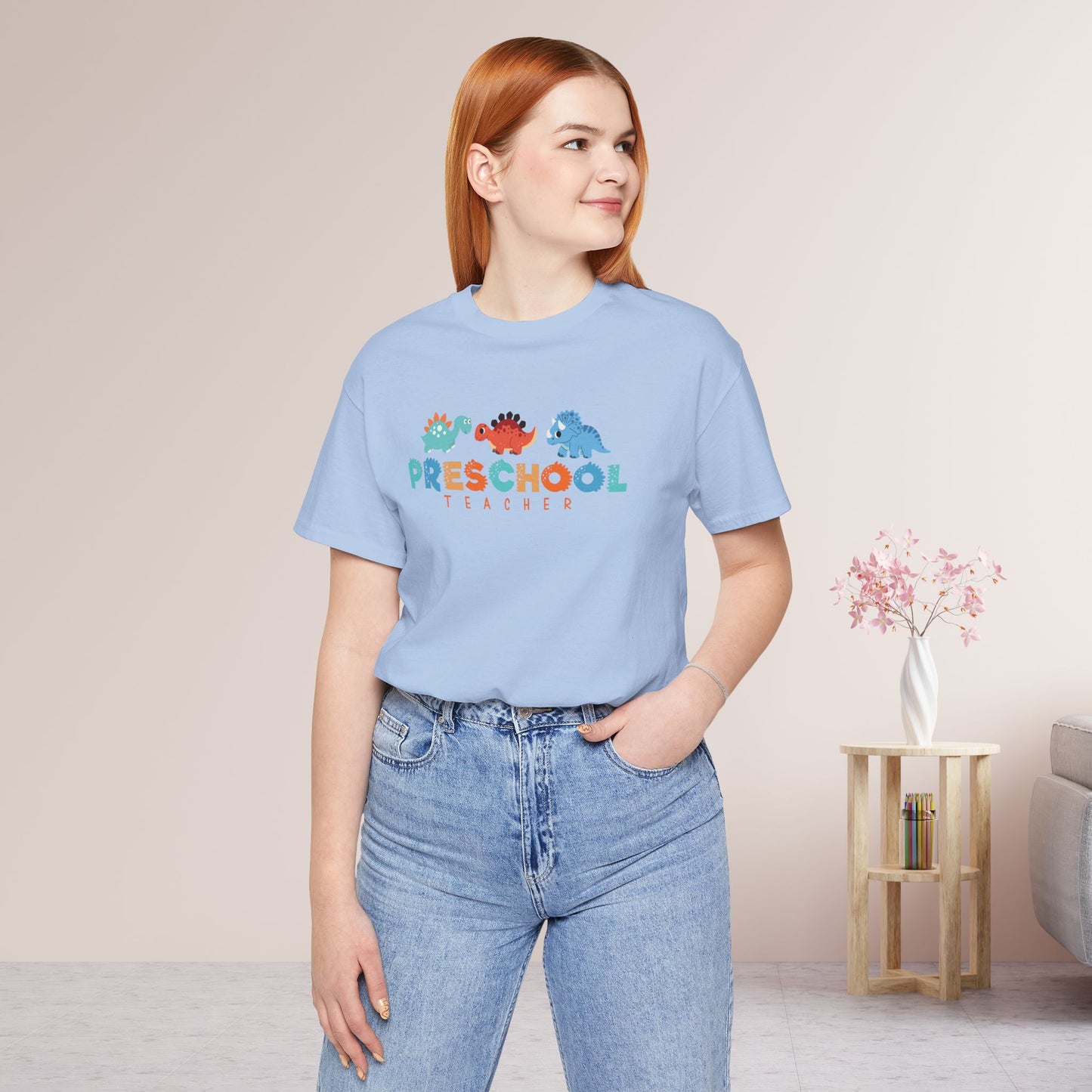 Preschool Teacher Soft Cotton Tee with Dinosaurs