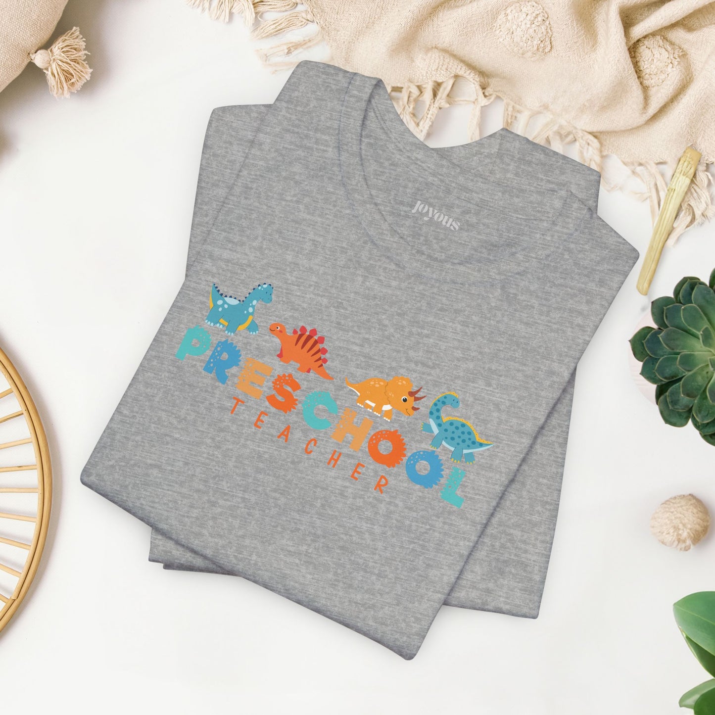 Preschool Teacher Soft Cotton Tee with Cute Dinosaurs