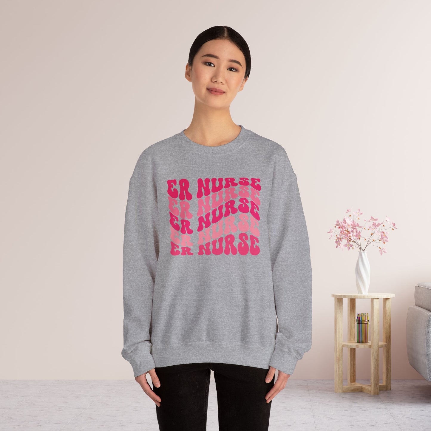 Groovy Pink ER Nurse Sweatshirt - Emergency Nurse Pullover